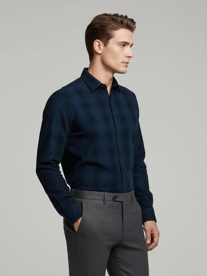 Celio* Men Navy Blue Checked Regular Fit Cotton Shirts