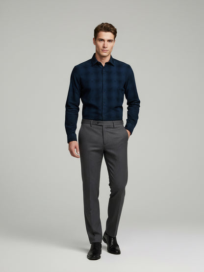 Celio* Men Navy Blue Checked Regular Fit Cotton Shirts