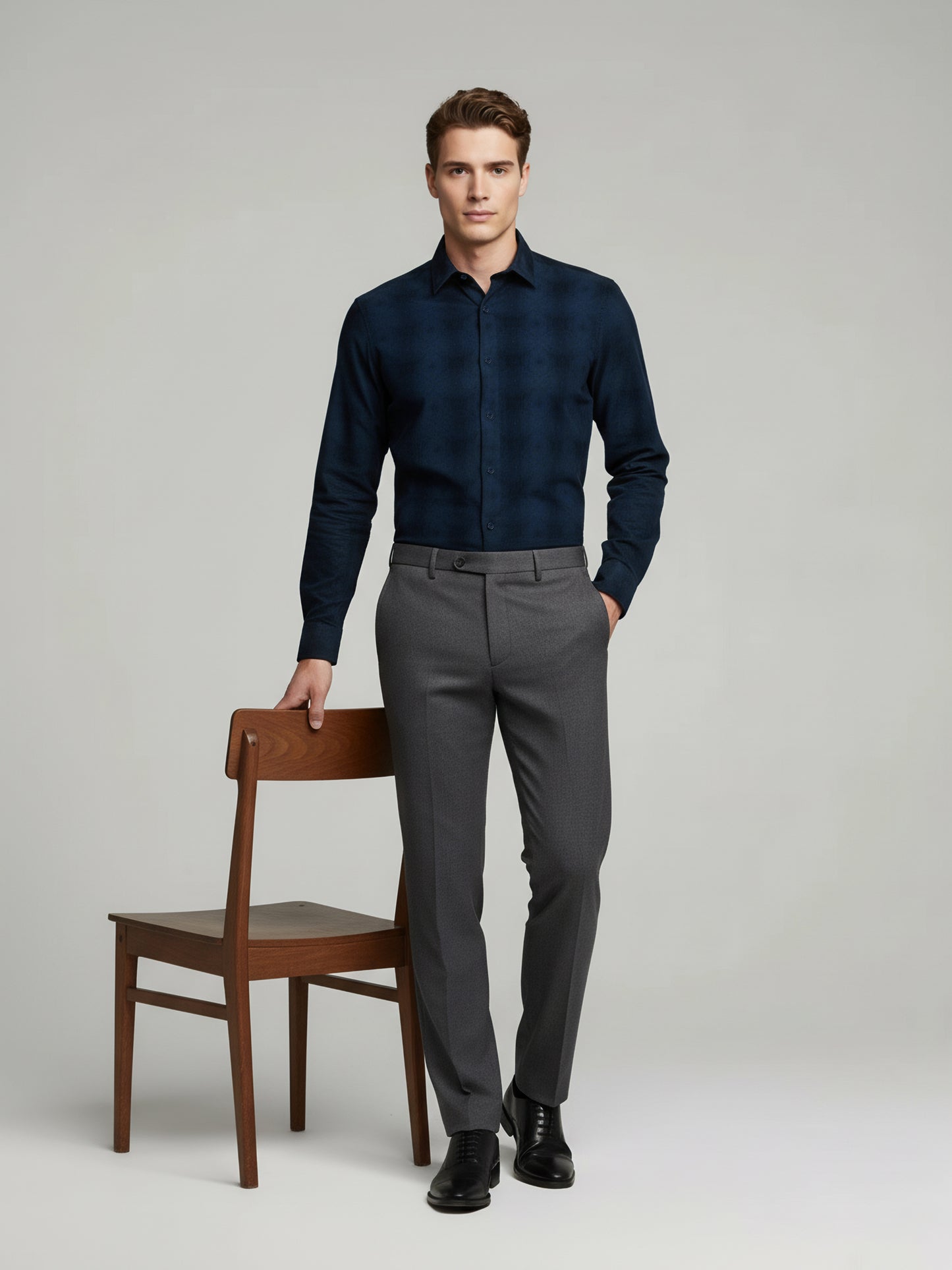 Celio* Men Navy Blue Checked Regular Fit Cotton Shirts