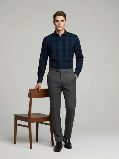 Celio* Men Navy Blue Checked Regular Fit Cotton Shirts