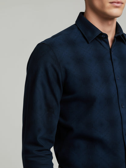 Celio* Men Navy Blue Checked Regular Fit Cotton Shirts