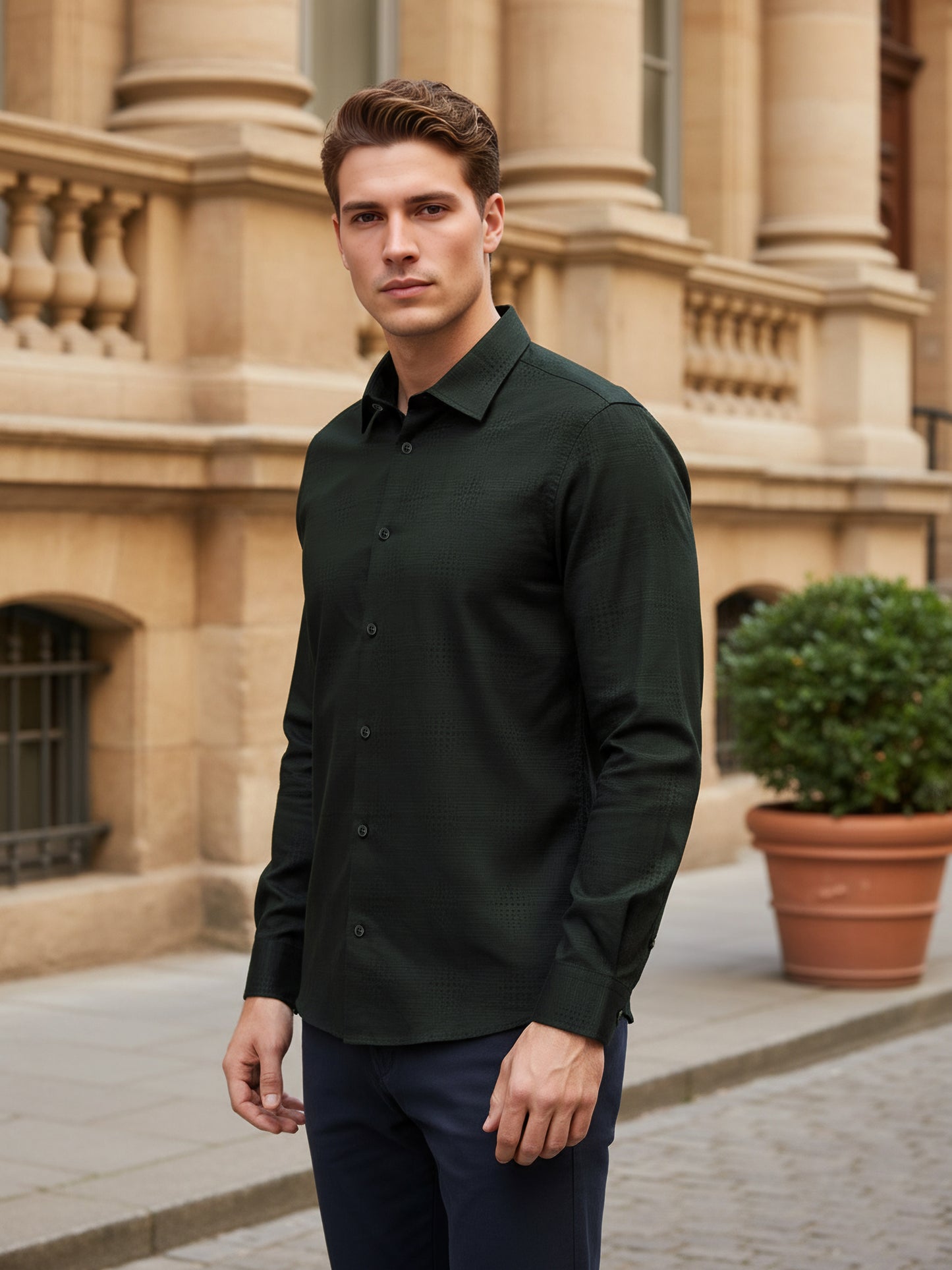 Celio* Men Olive Checked Regular Fit Cotton Shirts