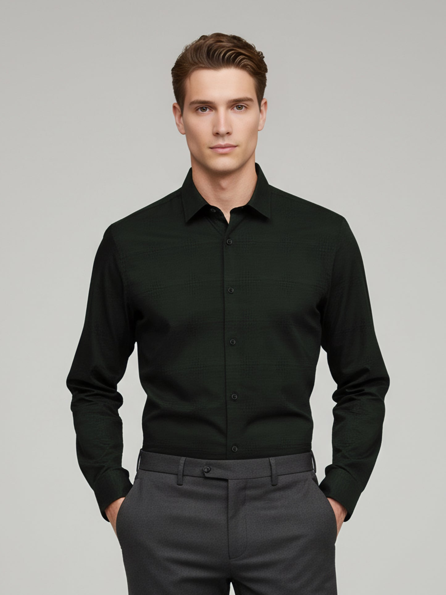 Celio* Men Olive Checked Regular Fit Cotton Shirts