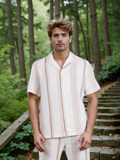 Celio* Men White Striped Regular Fit Cotton Fashion Shirt