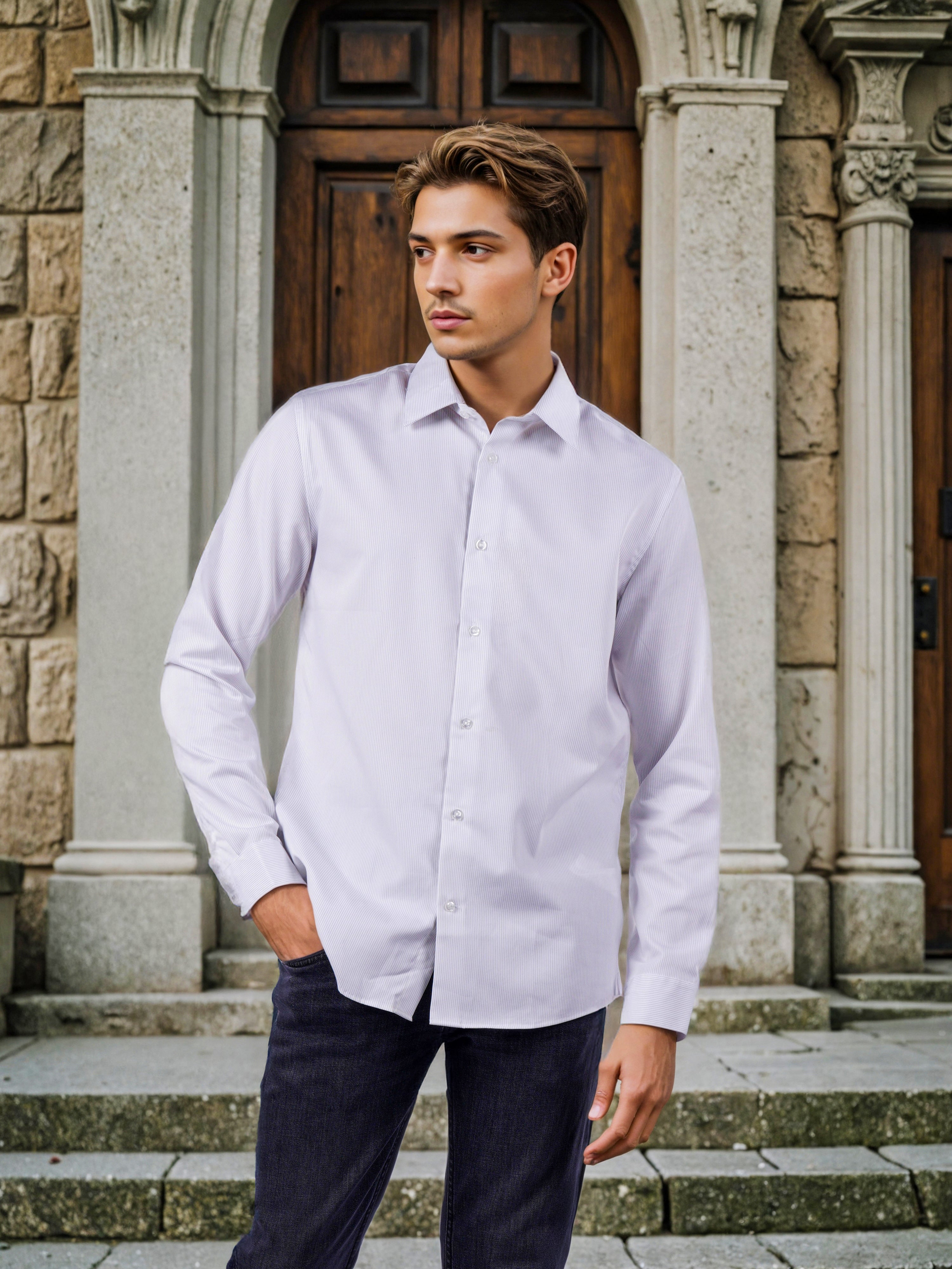 Celio Men White Solid Slim Fit Cotton Shirts