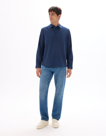 Celio* Men Navy Blue Solid Regular Fit Cotton Shirt