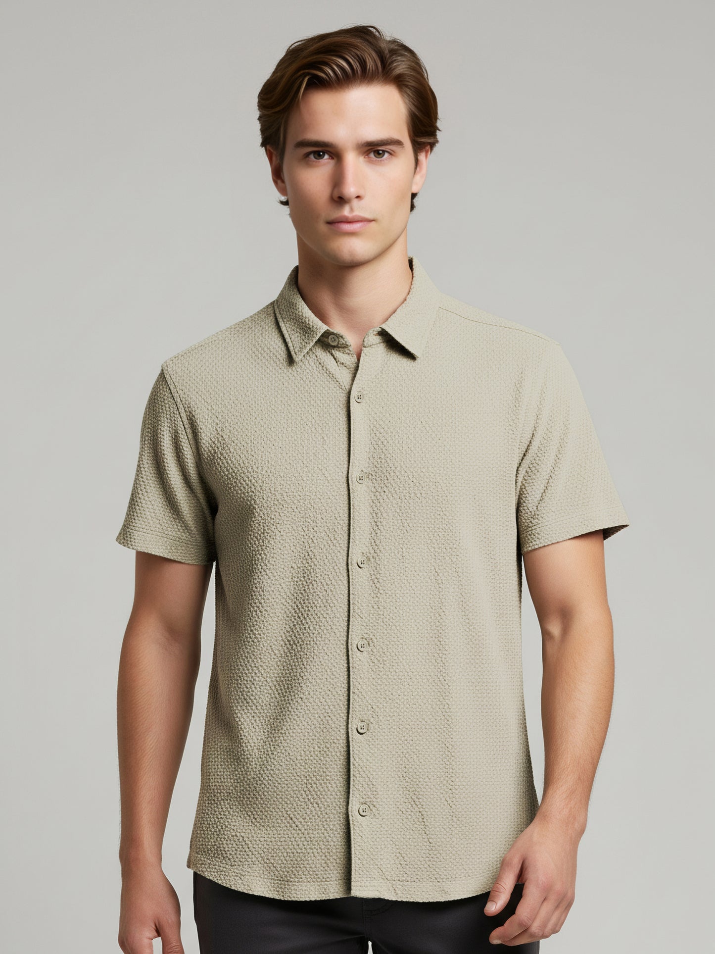 Celio Men Beige Solid Regular Fit Polyester Shirts
