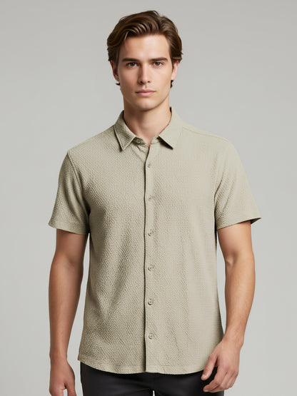 Celio Men Beige Solid Regular Fit Polyester Shirts