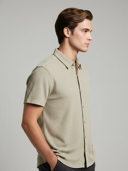 Celio Men Beige Solid Regular Fit Polyester Shirts