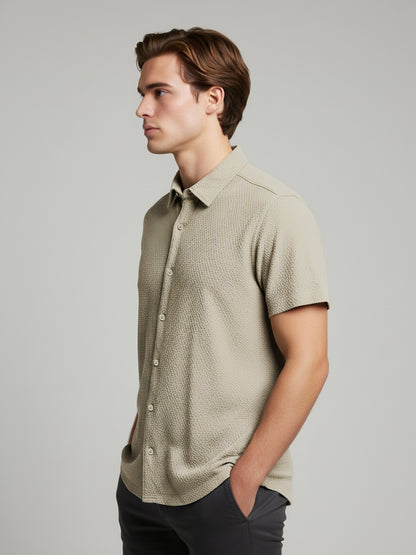 Celio Men Beige Solid Regular Fit Polyester Shirts