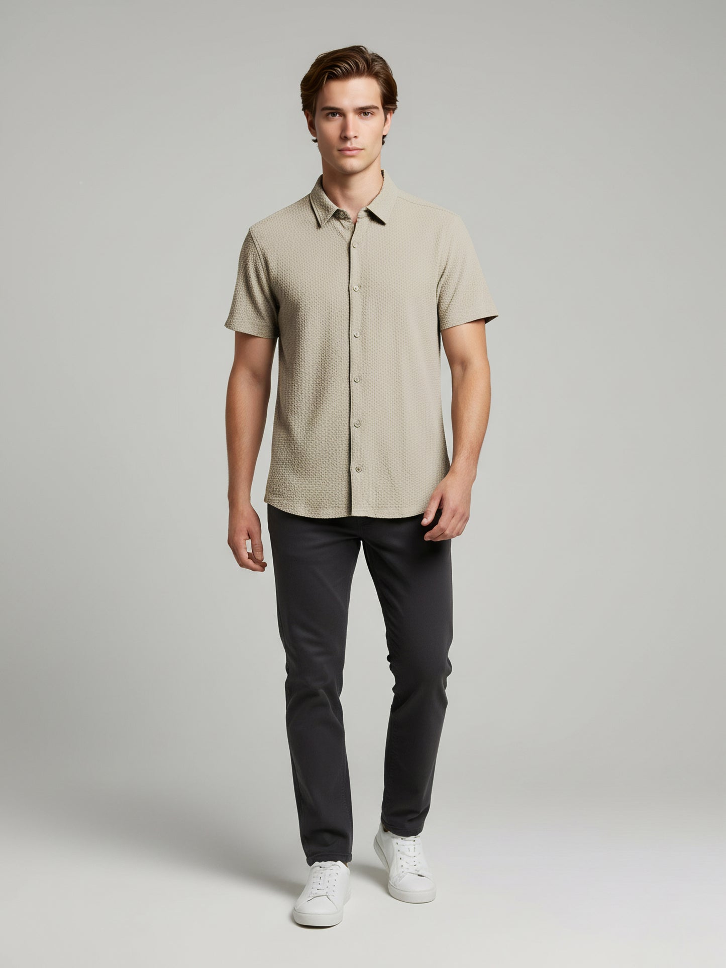 Celio Men Beige Solid Regular Fit Polyester Shirts