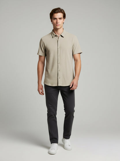 Celio Men Beige Solid Regular Fit Polyester Shirts