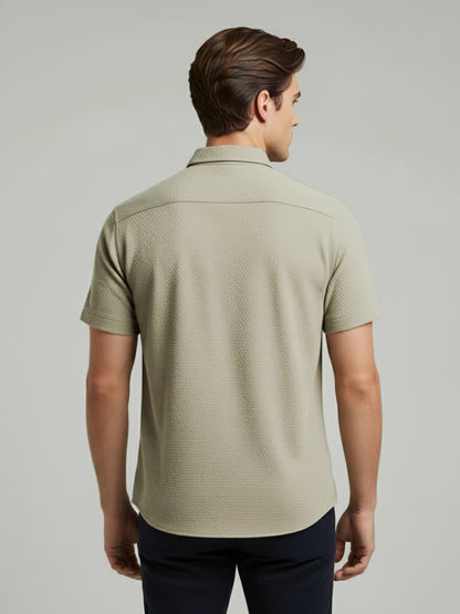 Celio Men Beige Solid Regular Fit Polyester Shirts