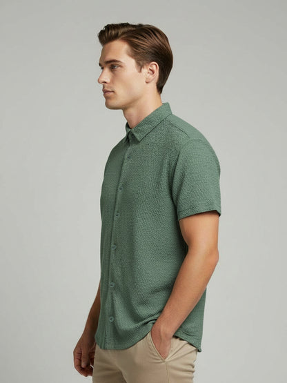 Celio* Men Olive Solid Regular Fit Polyester Shirts