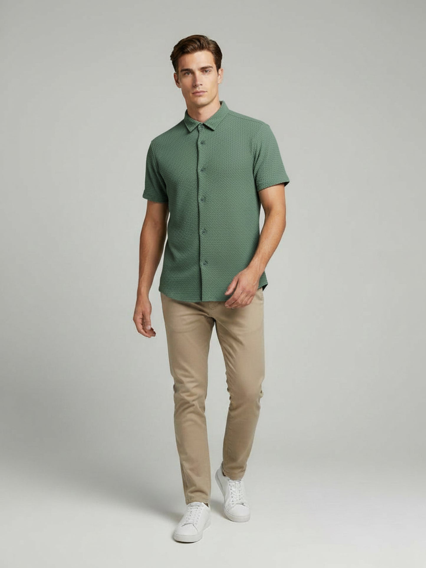 Celio* Men Olive Solid Regular Fit Polyester Shirts