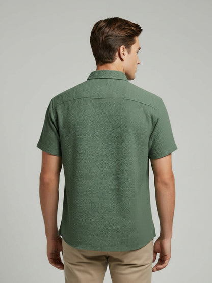 Celio* Men Olive Solid Regular Fit Polyester Shirts