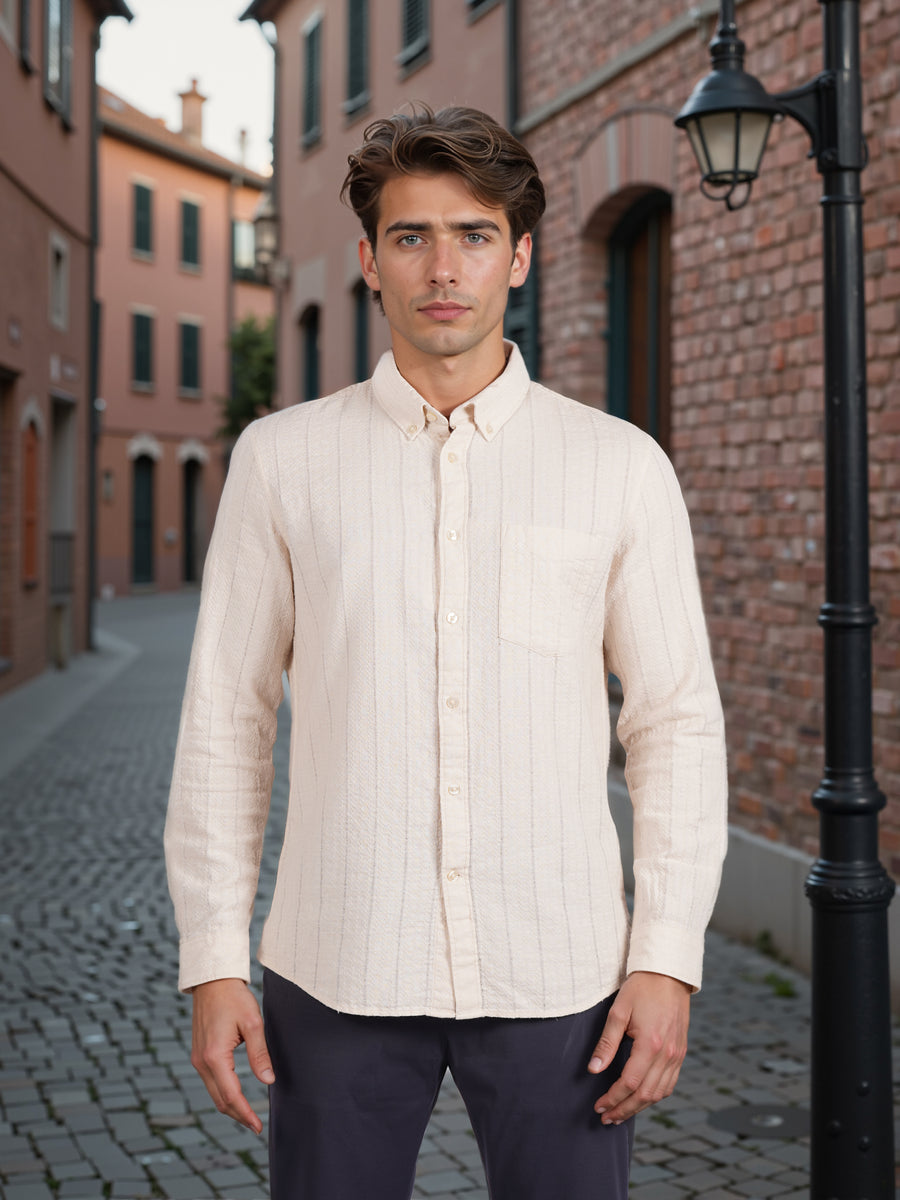 Celio* Striped Cotton Beige Regular Fit Men Shirt
