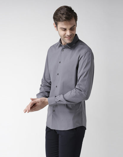 Celio Men Grey Solid Slim Fit Cotton Shirts