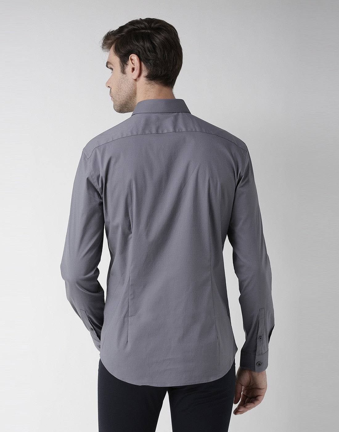 Celio Men Grey Solid Slim Fit Cotton Shirts