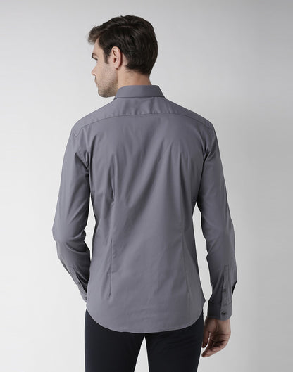 Celio Men Grey Solid Slim Fit Cotton Shirts