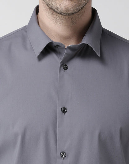 Celio Men Grey Solid Slim Fit Cotton Shirts