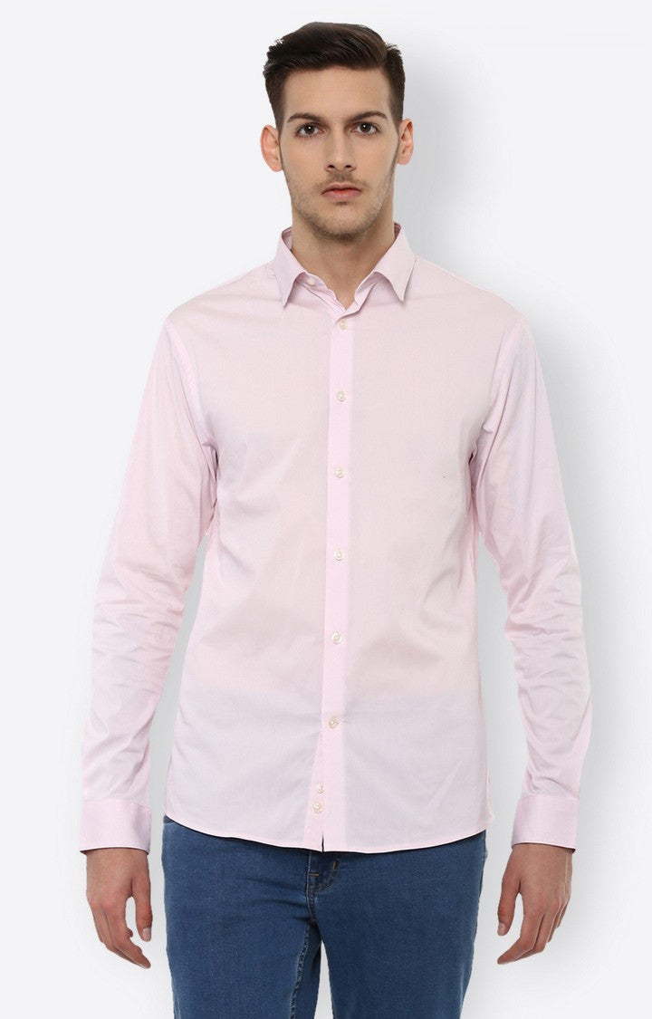 Celio Men Pink Solid Slim Fit Cotton Shirts