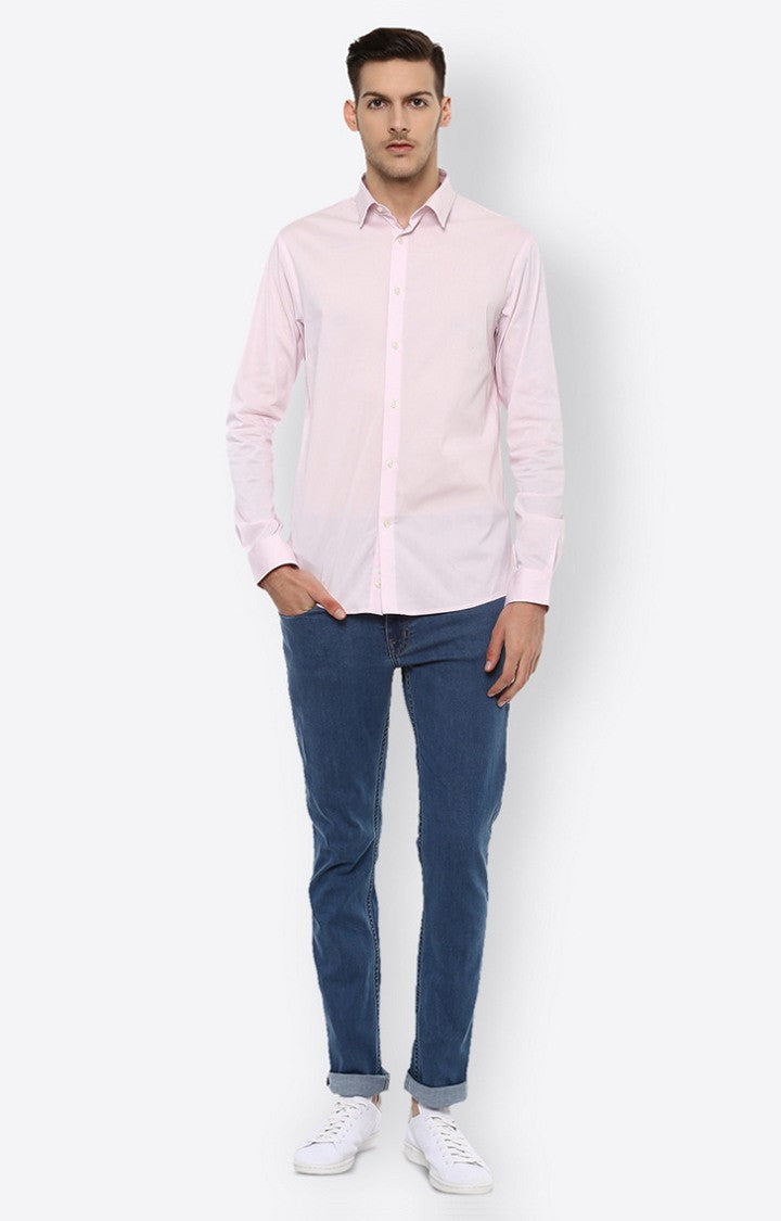Celio Men Pink Solid Slim Fit Cotton Shirts
