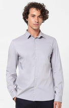 Celio Men Grey Solid Slim Fit Cotton Shirts