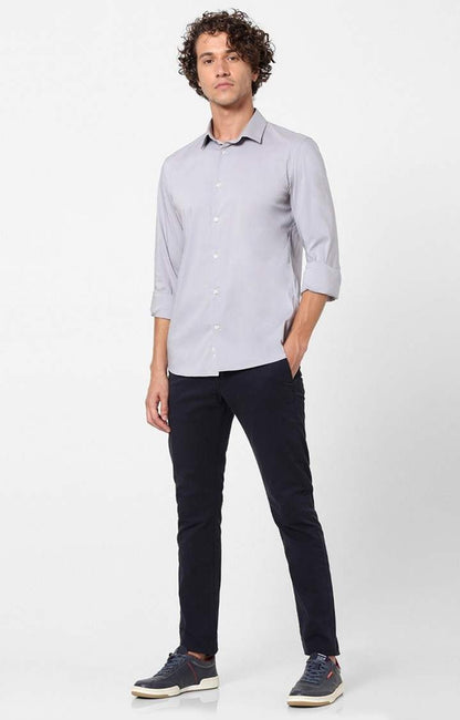 Celio Men Grey Solid Slim Fit Cotton Shirts