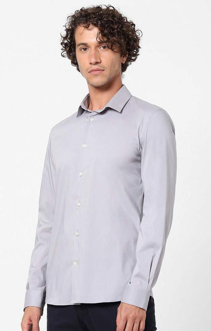 Celio Men Grey Solid Slim Fit Cotton Shirts