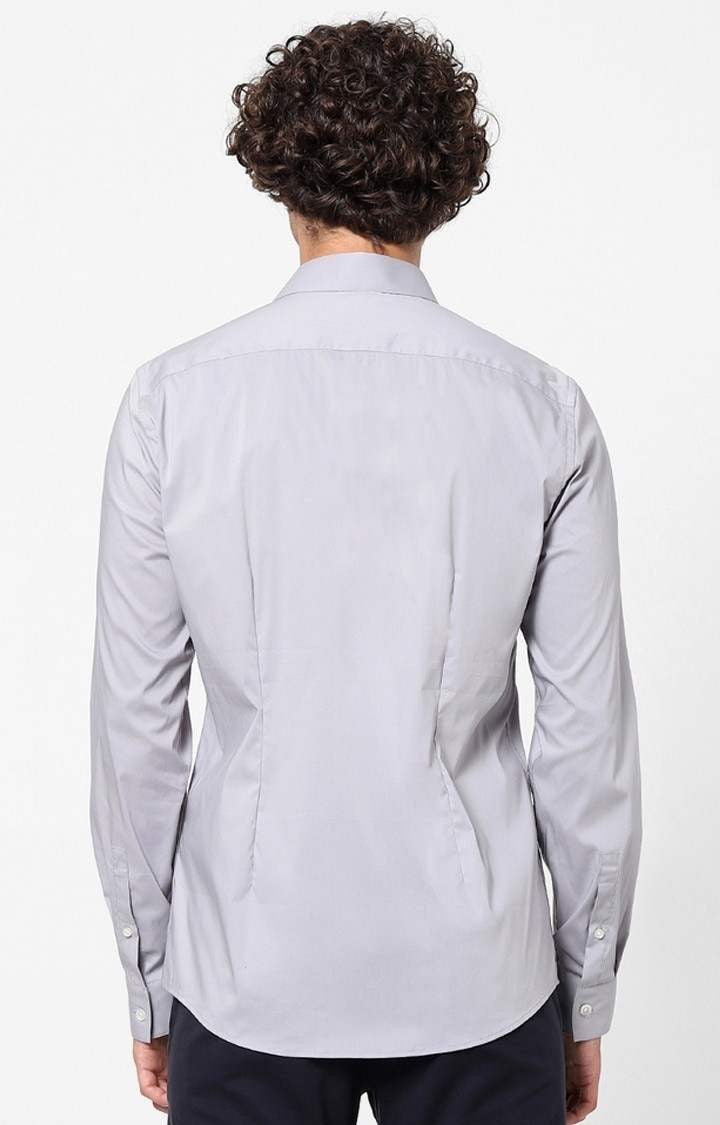 Celio Men Grey Solid Slim Fit Cotton Shirts