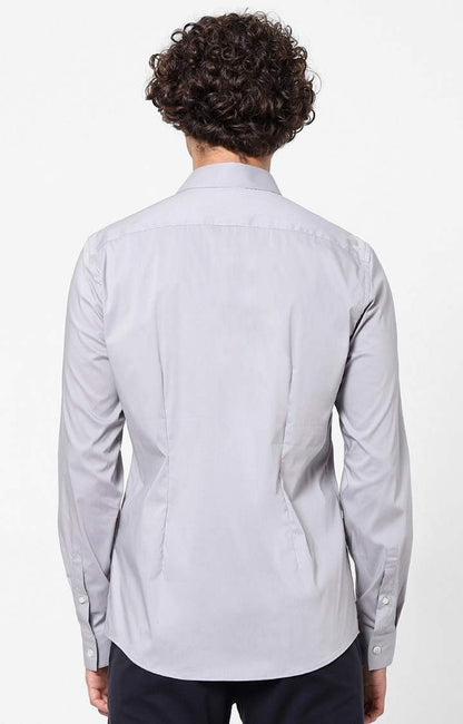 Celio Men Grey Solid Slim Fit Cotton Shirts
