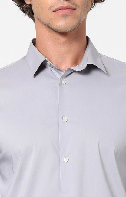 Celio Men Grey Solid Slim Fit Cotton Shirts