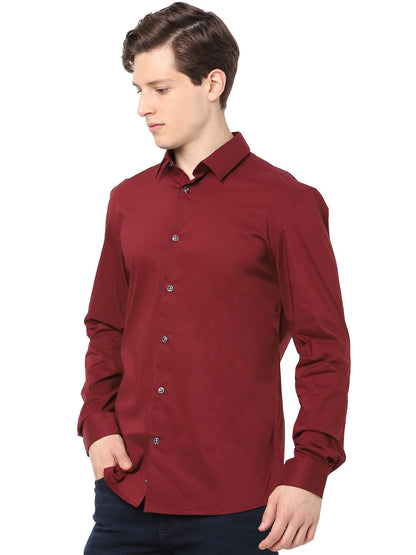Celio Men Red Solid Slim Fit Cotton Shirts
