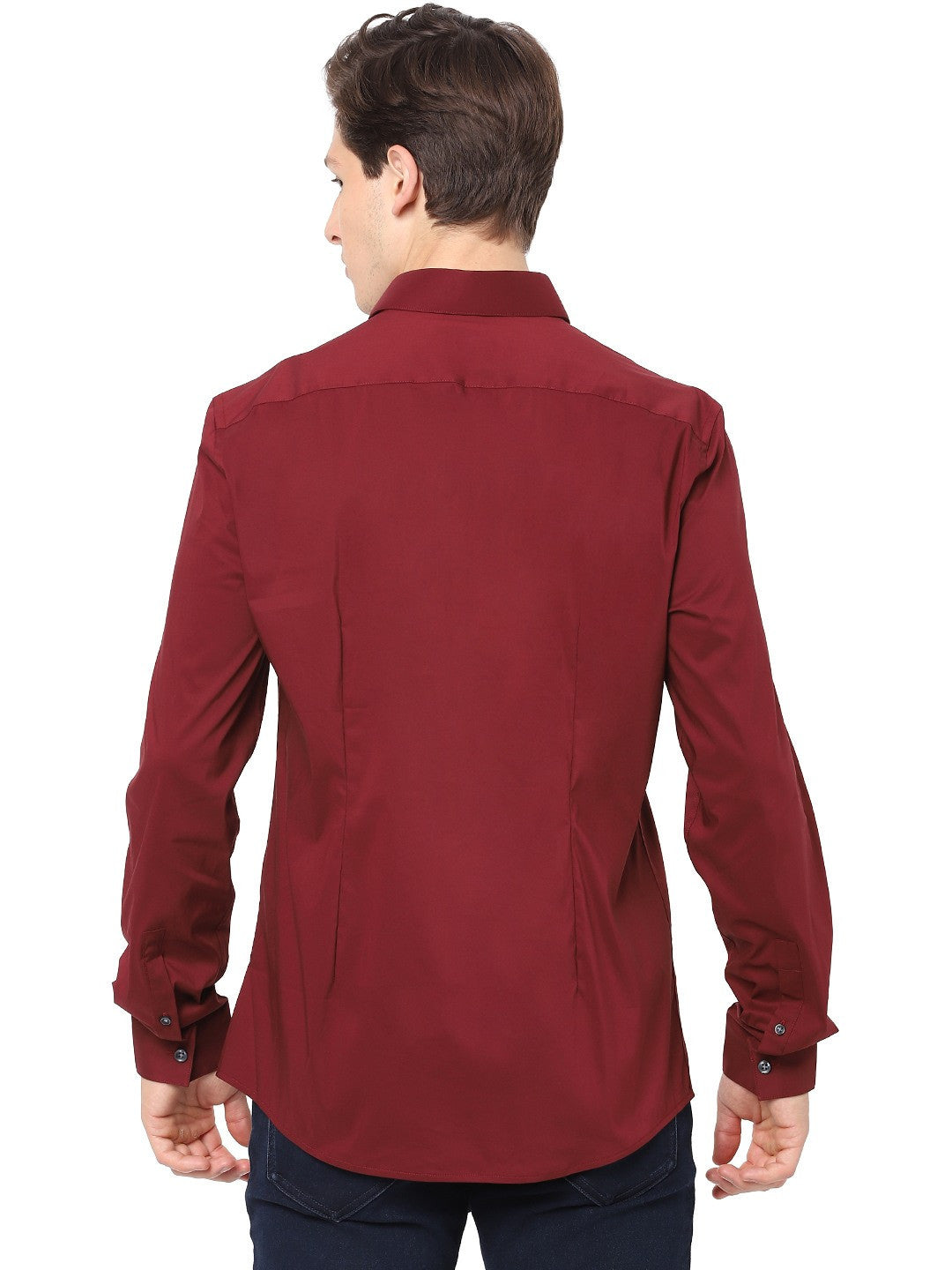 Celio Men Red Solid Slim Fit Cotton Shirts