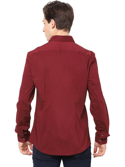 Celio Men Red Solid Slim Fit Cotton Shirts