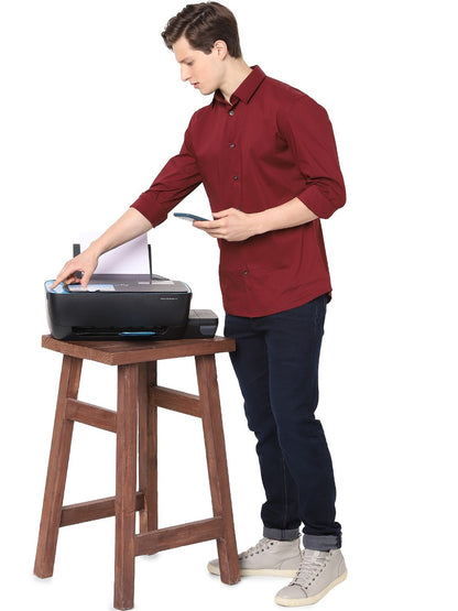 Celio Men Red Solid Slim Fit Cotton Shirts