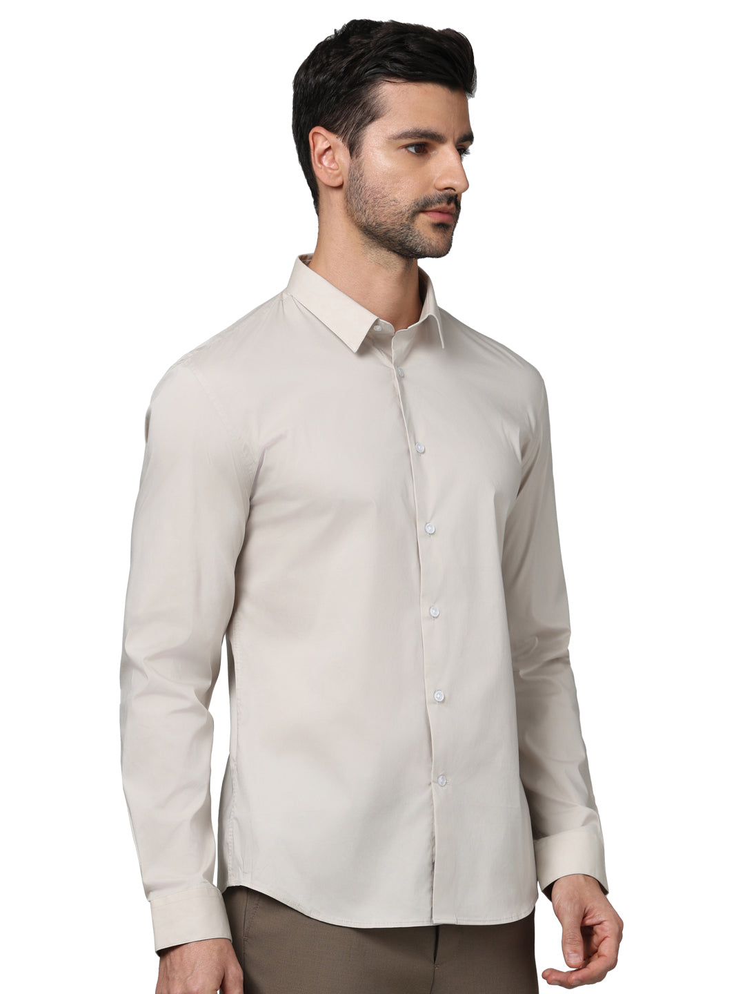 Beige Solid Cotton Shirt