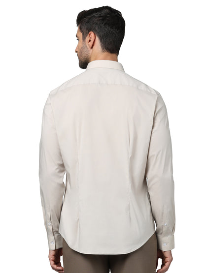 Beige Solid Cotton Shirt