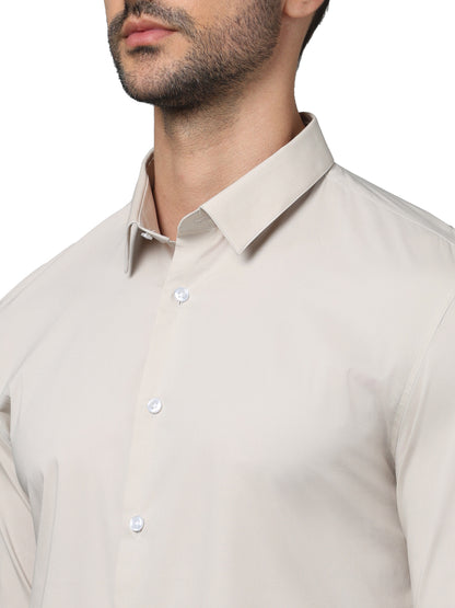 Beige Solid Cotton Shirt