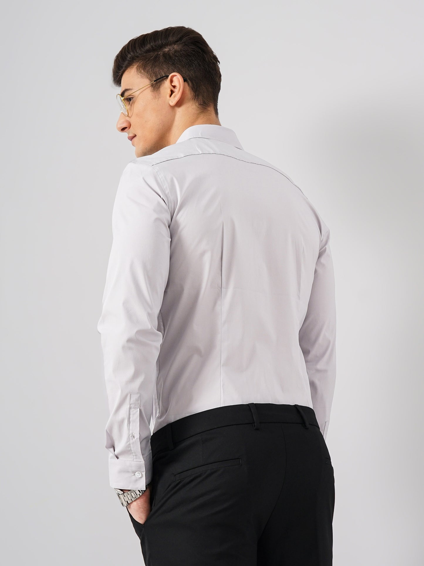 Grey Solid Cotton Shirt