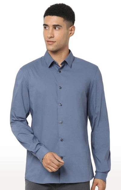 Celio Men Blue Solid Slim Fit Cotton Shirts