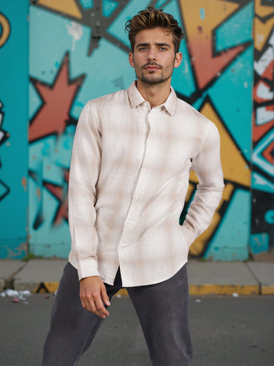 Celio* Men Brown Checked Regular Fit Cotton Shirt