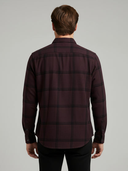 Celio Men Burgundy Checked Regular Fit Cotton Shirts