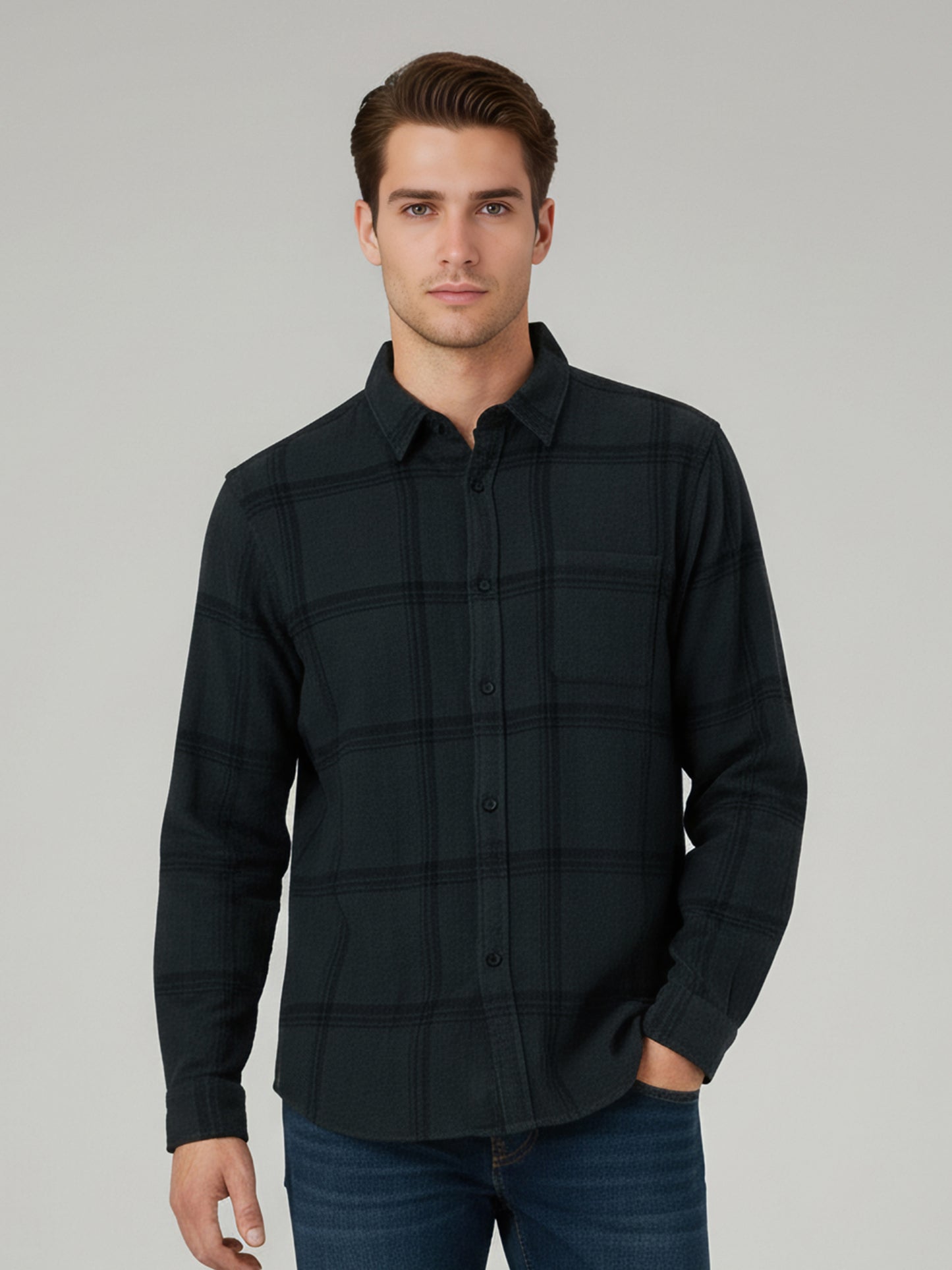 Celio* Men Green Checked Regular Fit Cotton Shirts