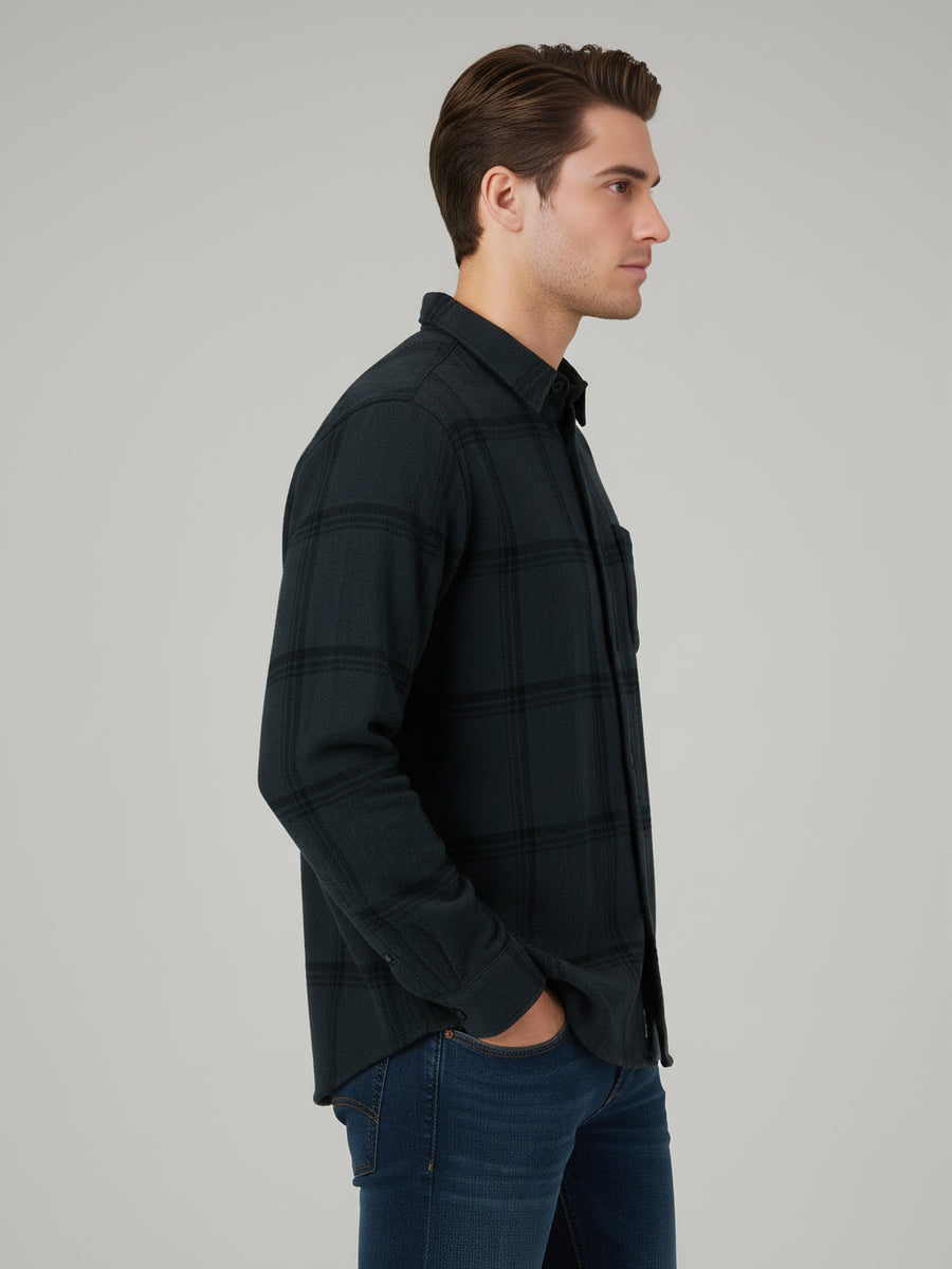 Celio* Men Checked Green Regular Fit Cotton Shirts