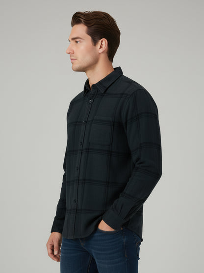Celio* Men Green Checked Regular Fit Cotton Shirts