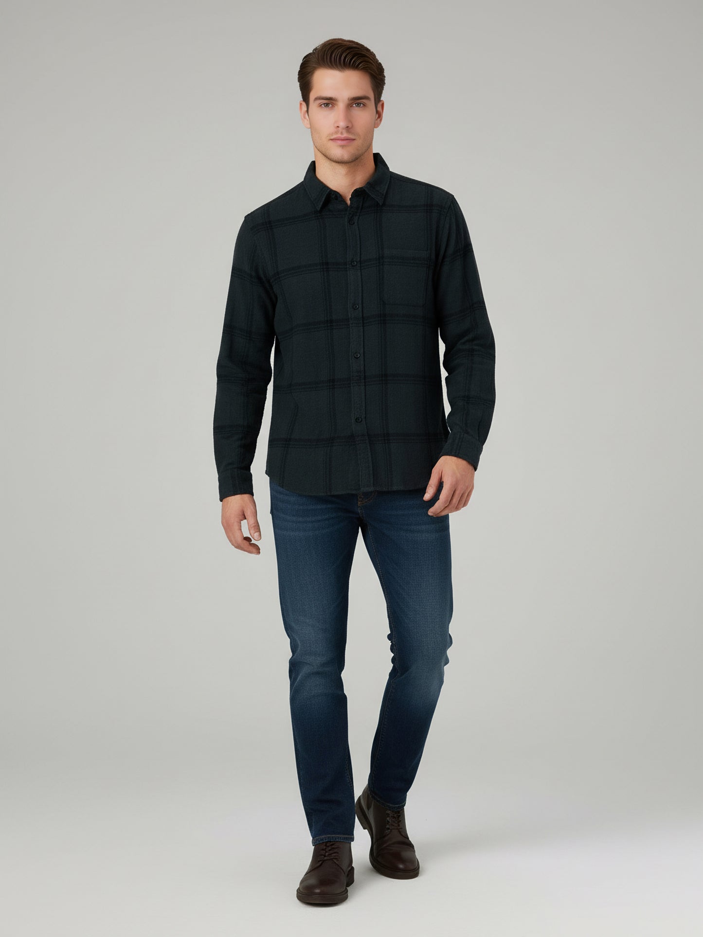 Celio* Men Green Checked Regular Fit Cotton Shirts