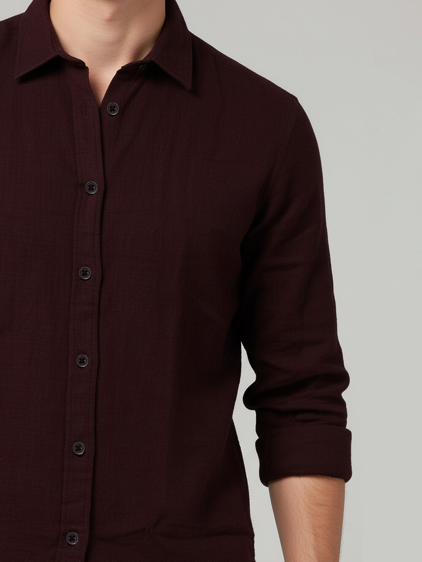 *Celio Men Burgundy Solid Regular Fit Cotton Shirts