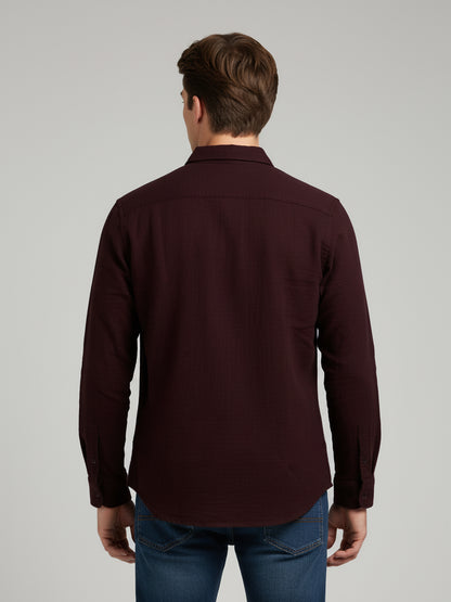 *Celio Men Burgundy Solid Regular Fit Cotton Shirts